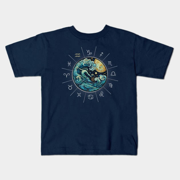 ZODIAC Aquarius - Astrological AQUARIUS - AQUARIUS - ZODIAC sign - Van Gogh style - 8 Kids T-Shirt by ArtProjectShop